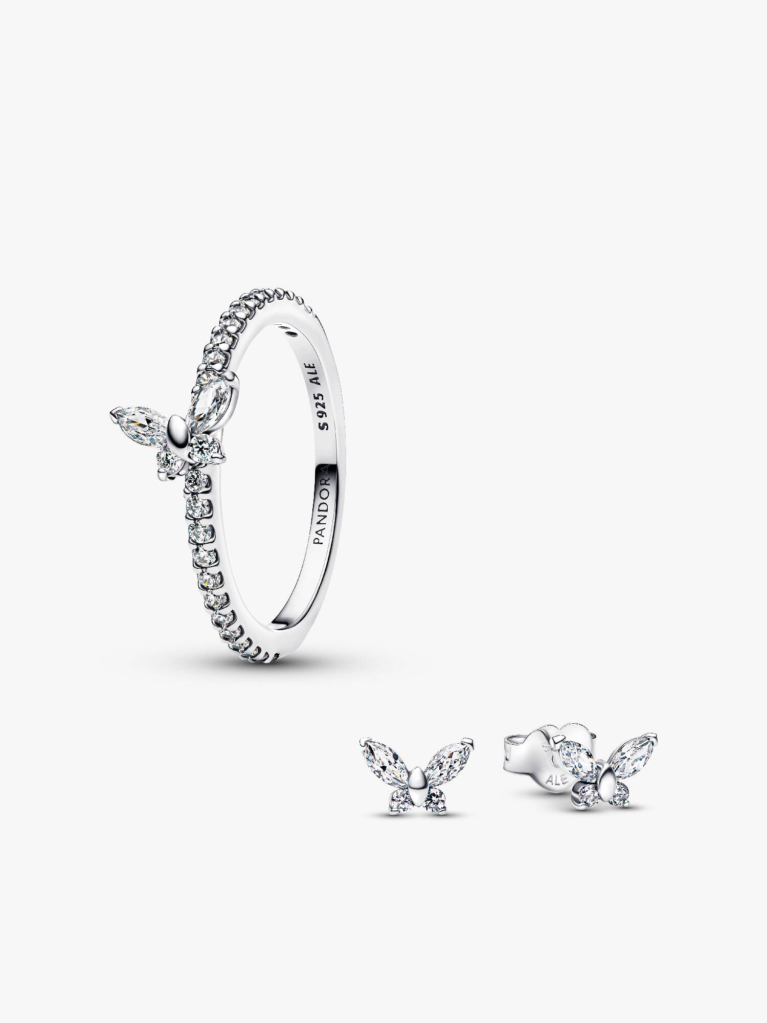 Sparkling Clear Butterfly Ring and Earring Set