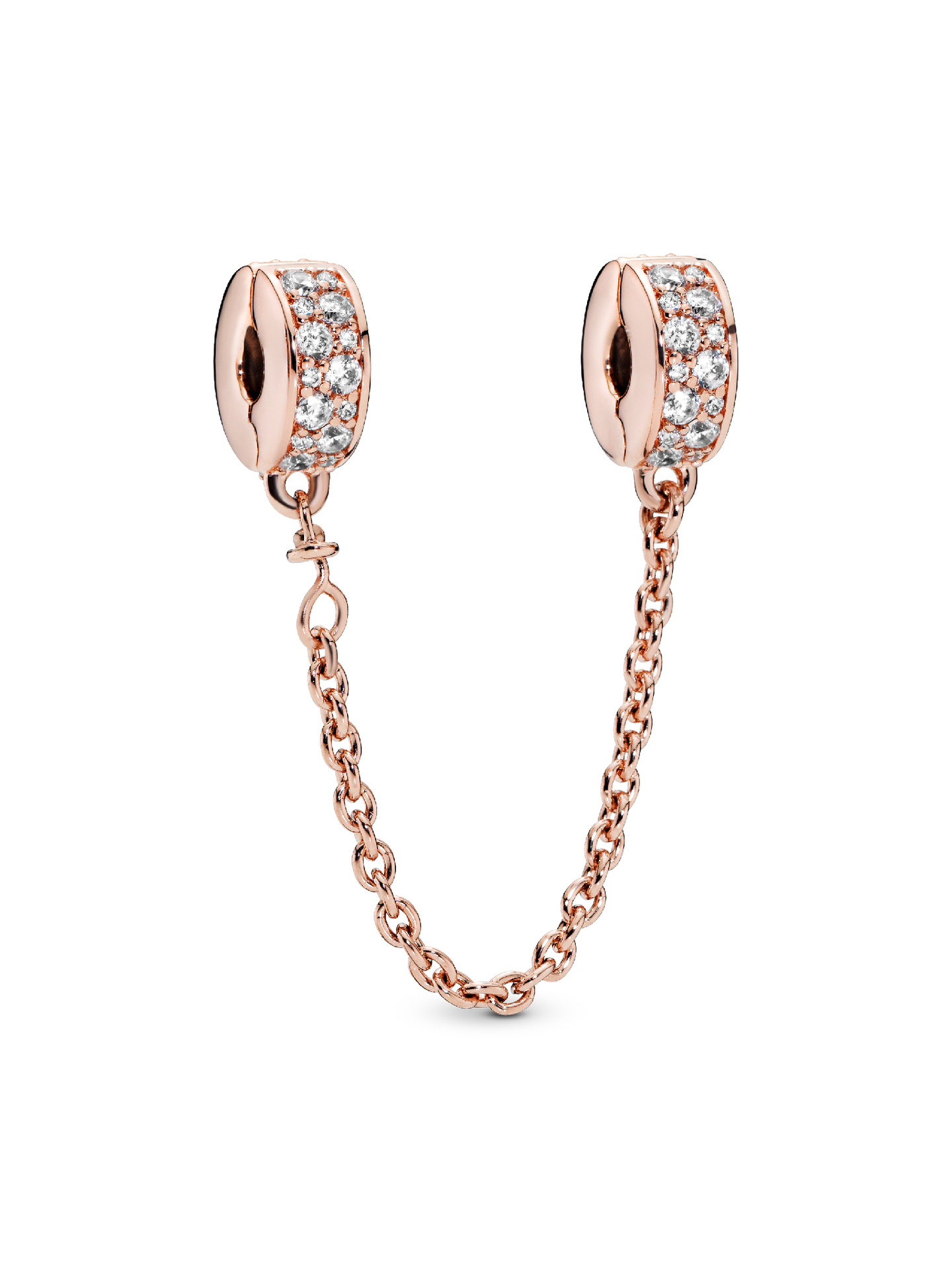 Женский шарм Pandora Clear Pavé Safety Chain Clip Charm, цвет: Покрытие розовым золотом — фото 1
