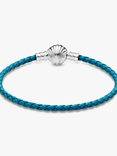 FINAL SALE - Pandora Moments Seashell Clasp Turquoise Braided Leather Bracelet