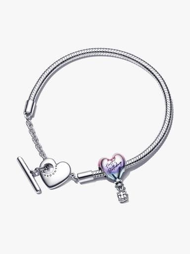 Happy Birthday Balloon T-Bar Heart Bracelet Set