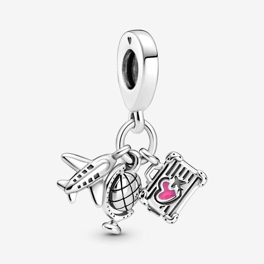 Airplane, Globe & Suitcase Dangle Charm | Sterling silver US
