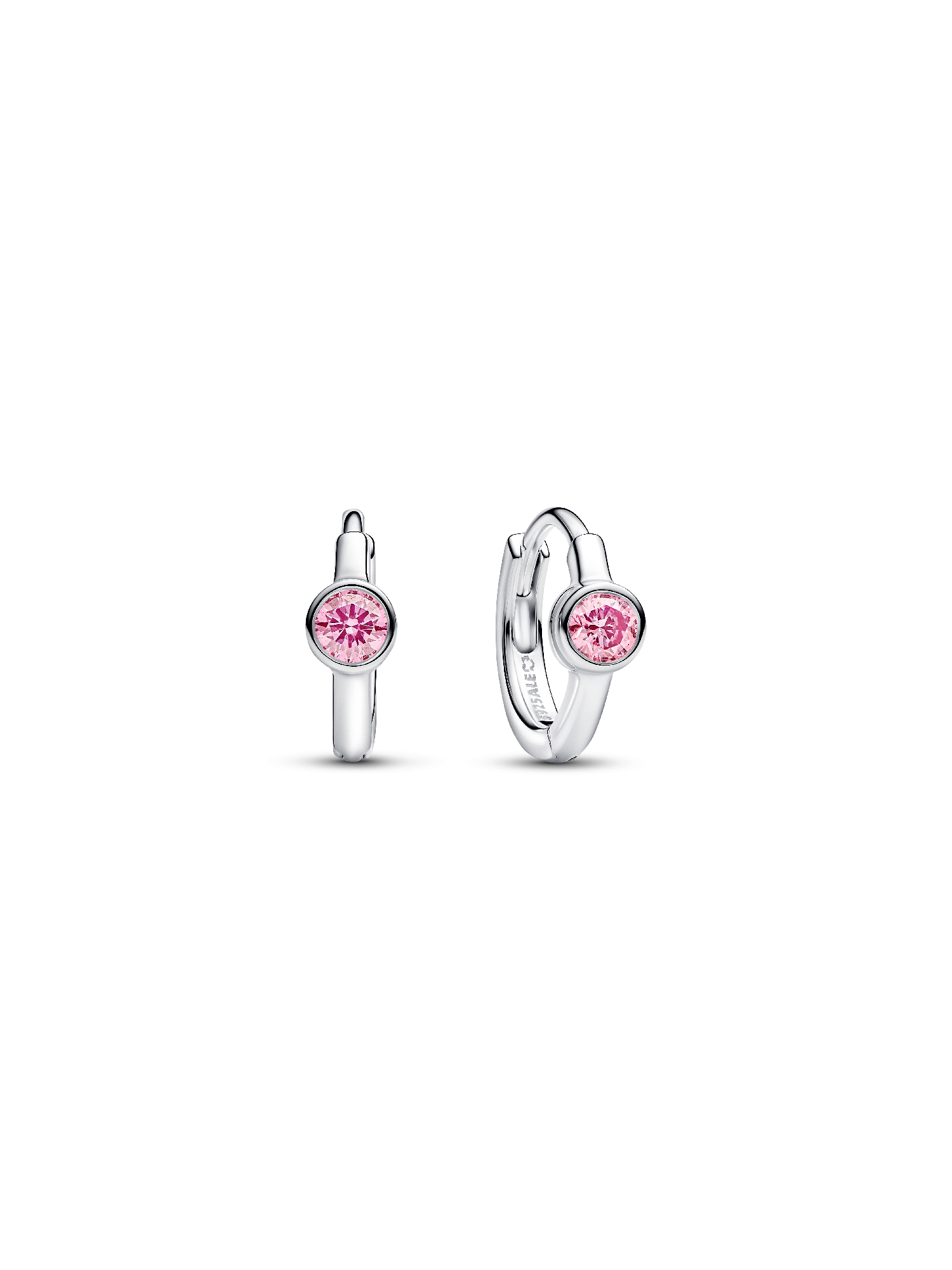 Pandora Era Bezel Sterling Silver Pink Lab-grown Diamond Huggie