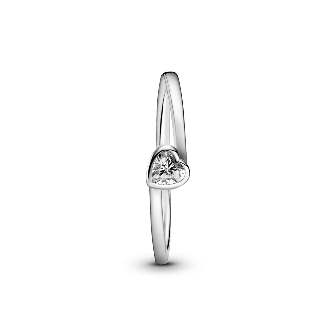 Clear Tilted Heart Solitaire Ring