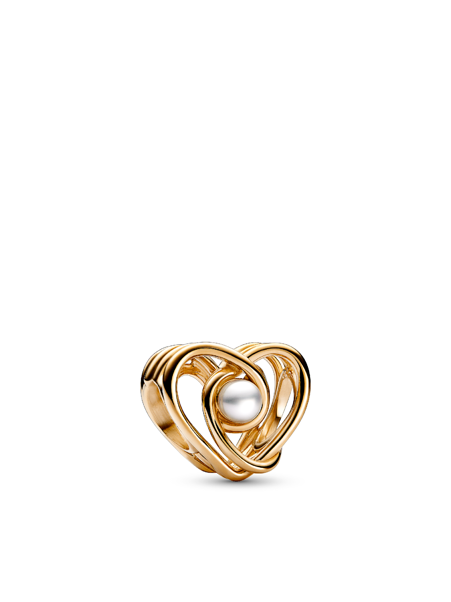 Женский шарм Pandora Openwork Swirling Heart & Treated Freshwater Cultured Pearl Charm, цвет: Золотой — фото 1