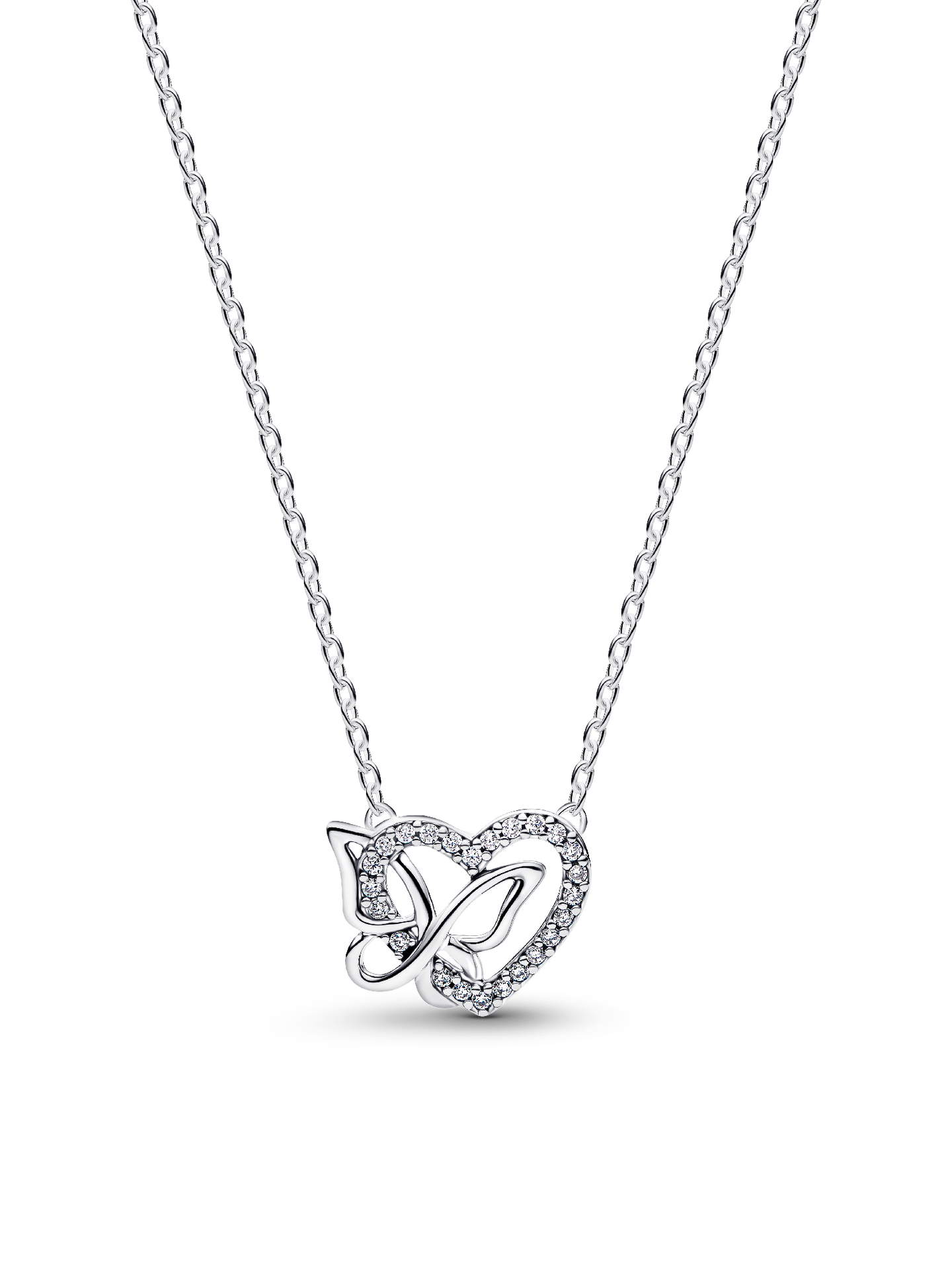 Женское колье Pandora Entwined Heart & Butterfly Pendant, цвет: Серебро — фото 1