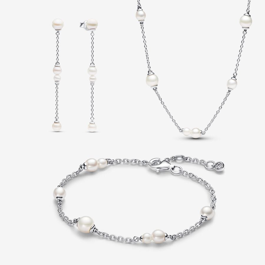 Treated Freshwater Cultured Pearl Station Jewelry Set image number 0