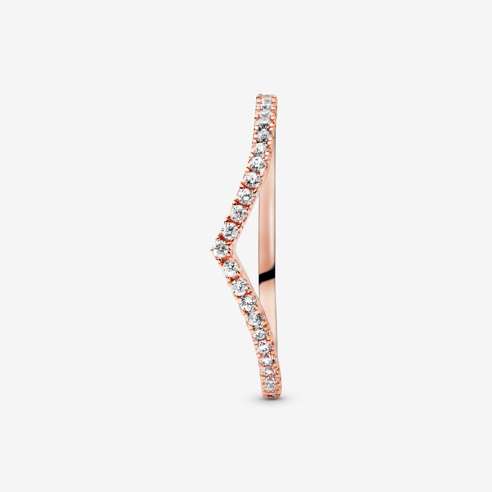 Sparkling Wishbone Ring | Rose gold plated | Pandora US