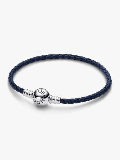 FINAL SALE - Pandora Moments Round Clasp Blue Braided Leather Bracelet