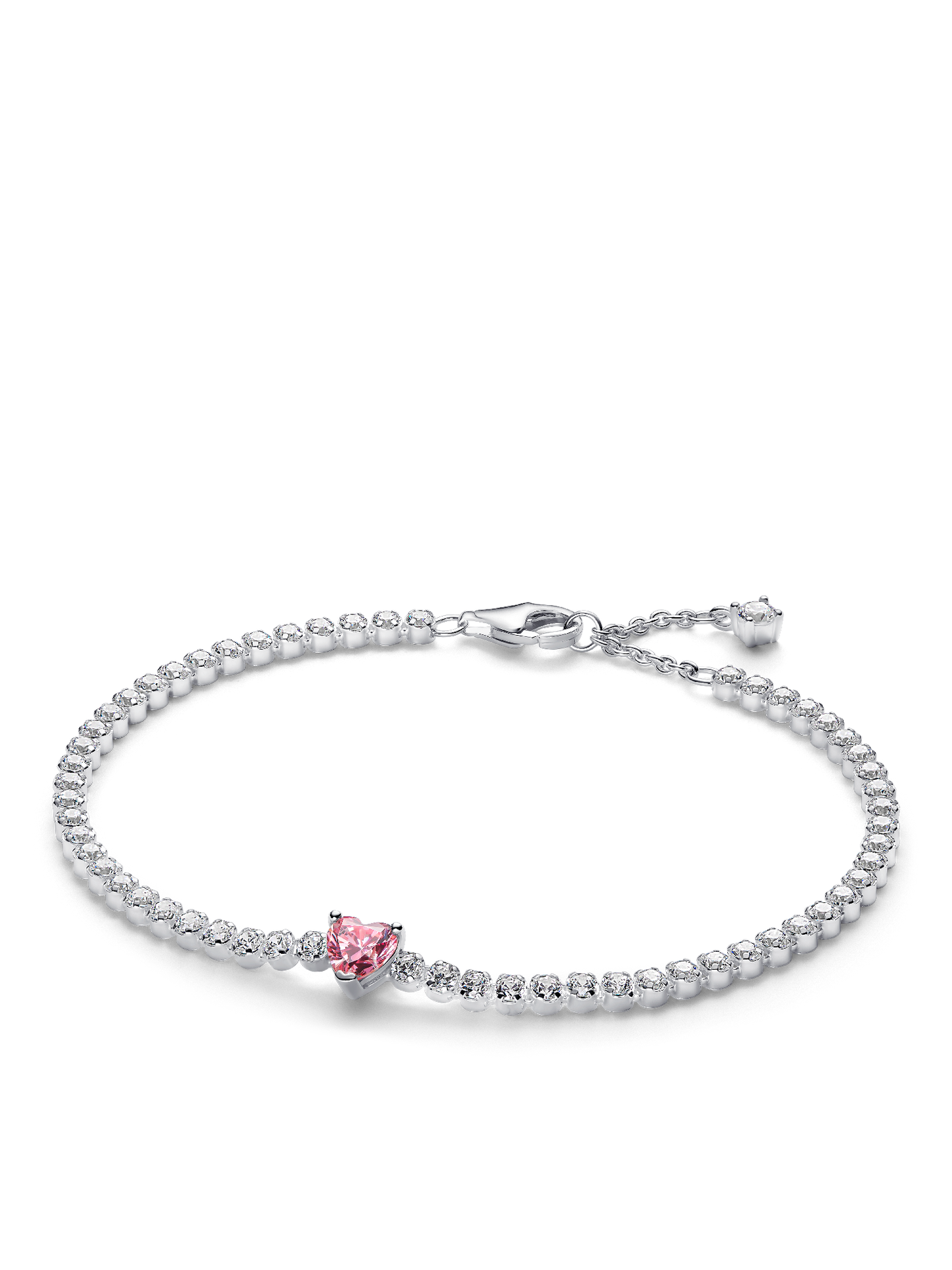 Женский браслет Pandora Pink Sparkling Heart Tennis, цвет: Серебро — фото 1