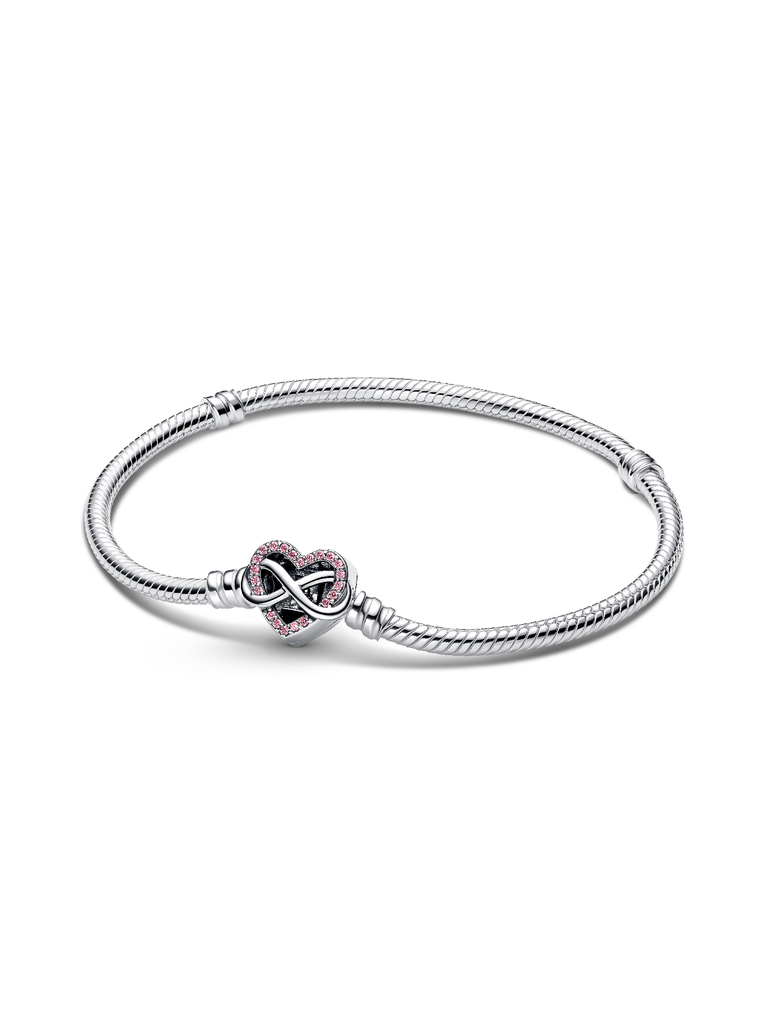 Sparkling Pink Infinity Heart Clasp Snake Chain Bracelet