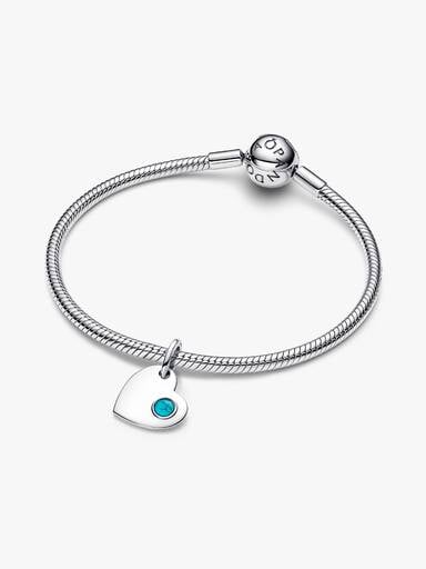 December Engravable Turquoise Blue Stone Heart Dangle Charm