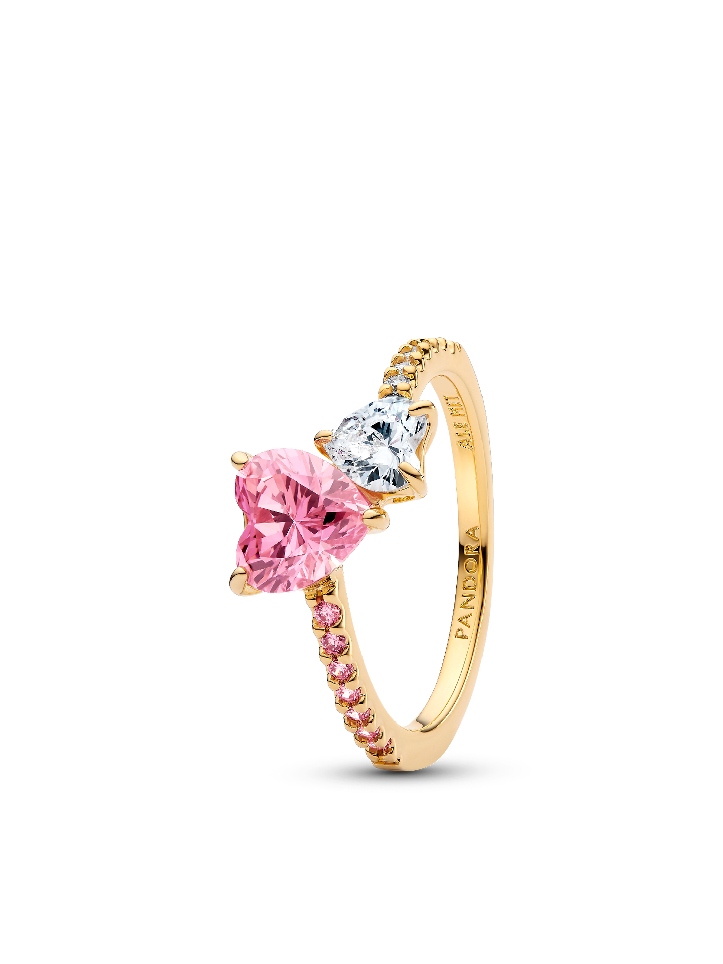 Женское кольцо Pandora Double Heart Pink & Clear Sparkling, Gold plated, цвет: Позолоченный — фото 1