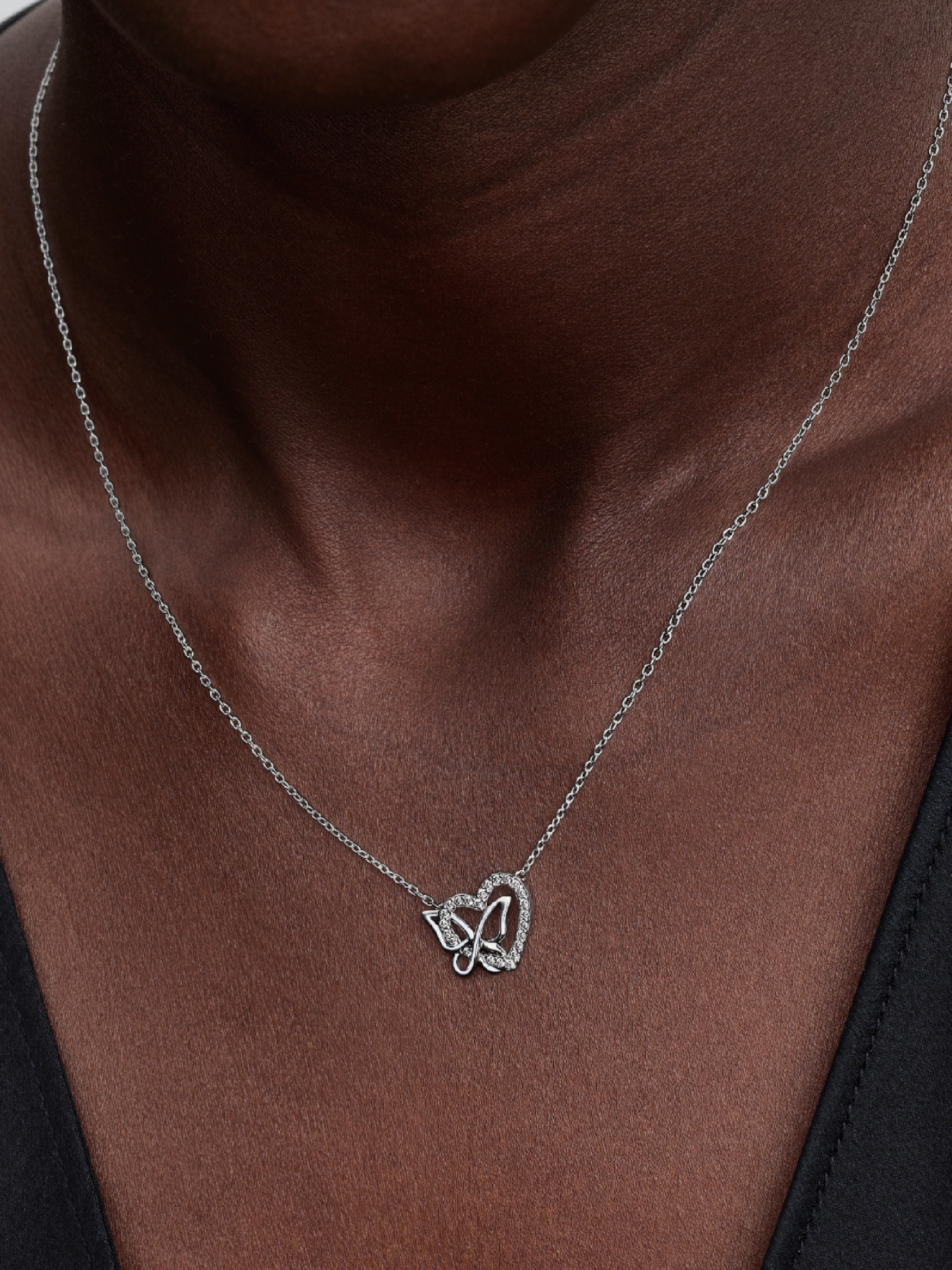 Entwined Heart & Butterfly Pendant Necklace | Sterling silver
