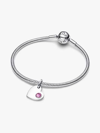 October Engravable Pink Stone Heart Dangle Charm