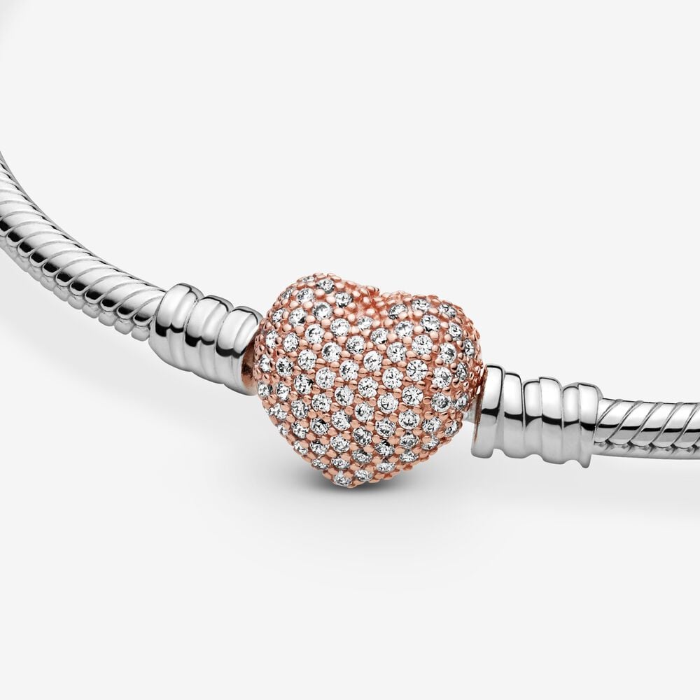 Sterling Silver Bracelet with Pandora Rose™ Pavé Heart Clasp | Two ...