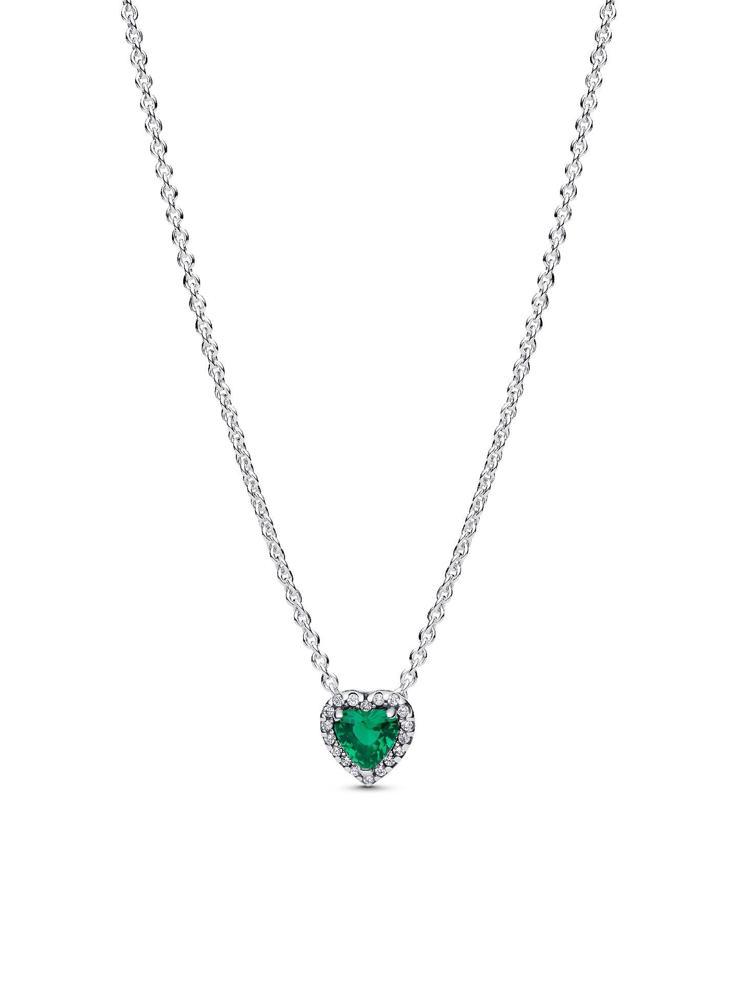 Женское колье Pandora Elevated Green Heart, цвет: Серебро — фото 1