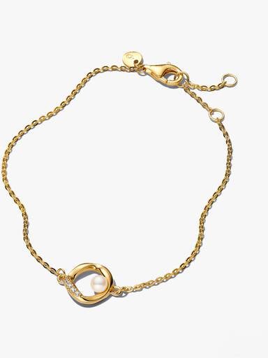Organically Shaped Pavé Circle & Treated Freshwater Cultured Pearl Bracelet