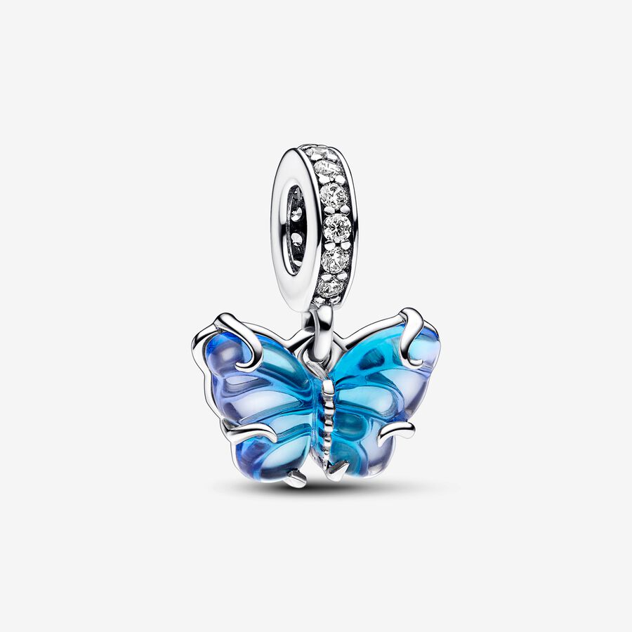 Blue Murano Glass Butterfly Dangle Charm, PANDORA