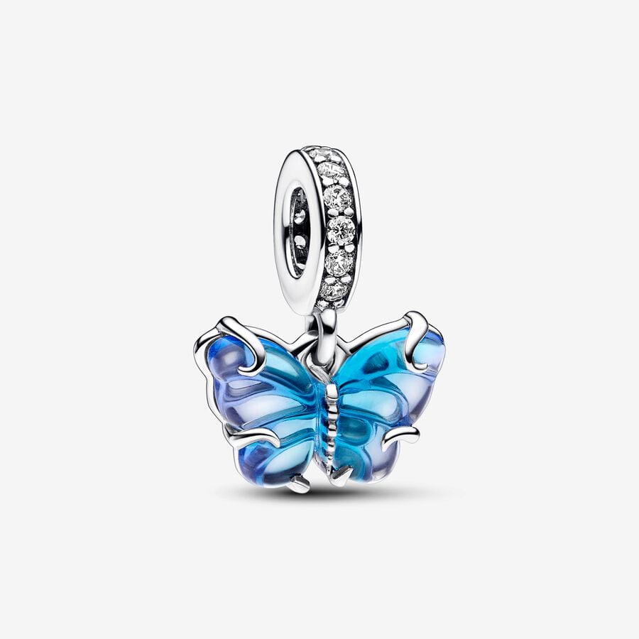 Blue Murano Glass Butterfly Dangle Charm image number 0