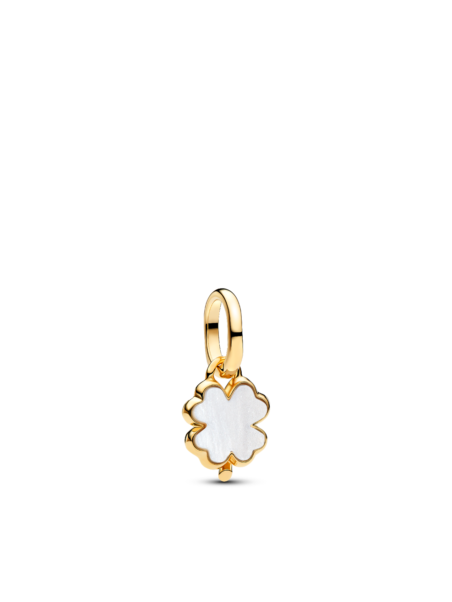 Женский шарм Pandora White Lucky Clover Dangle Charm, цвет: Позолоченный