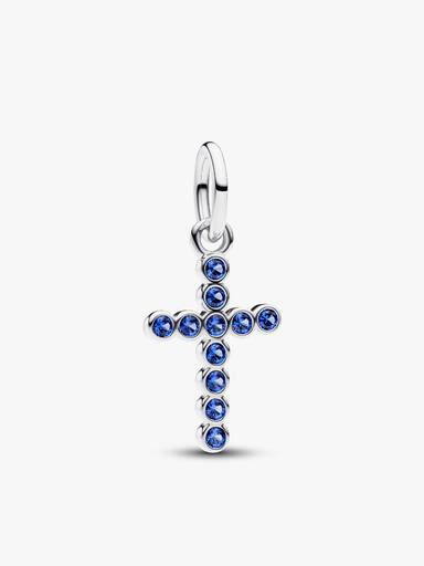 Blue Round Bezel Cross Necklace set