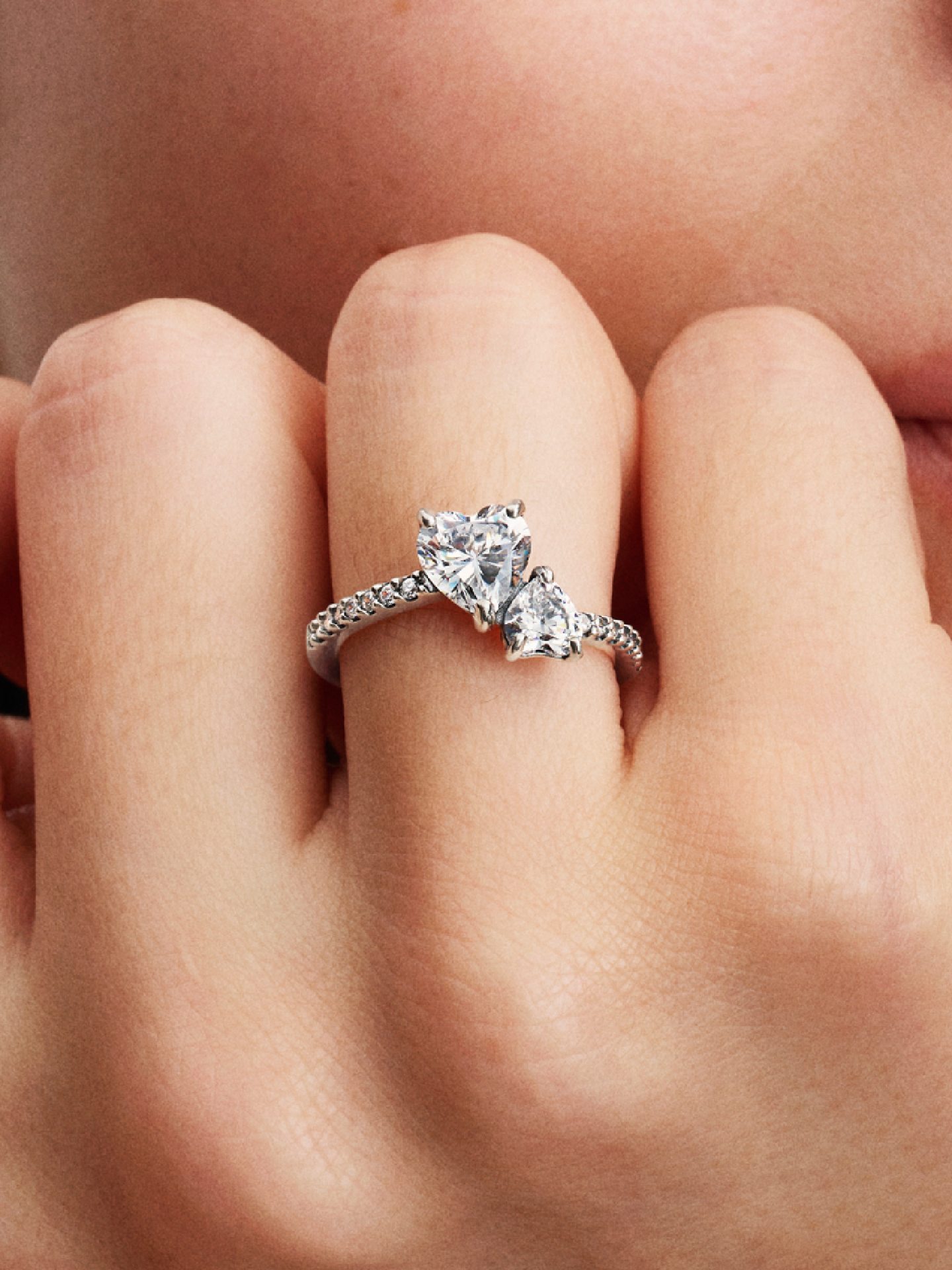Женское кольцо Pandora Double Heart Sparkling, Sterling silver, цвет: Серебро — фото 3