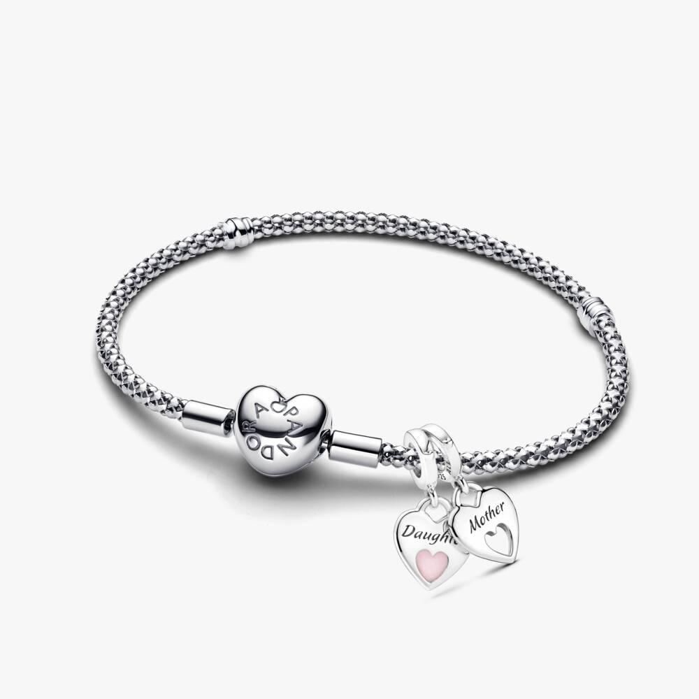 Mom and Daughter Double Heart Charm Bracelet Set