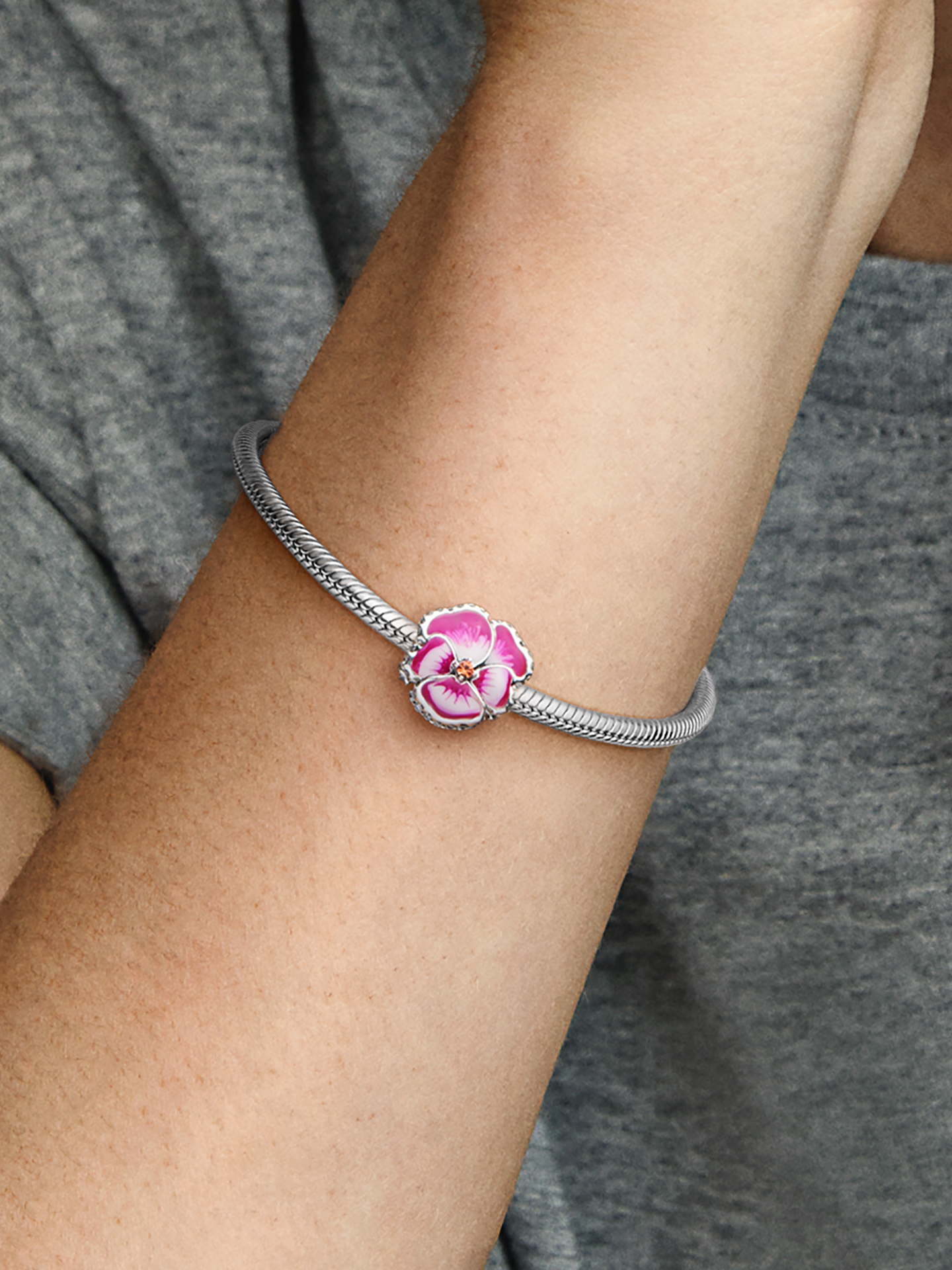 Женский шарм Pandora Pink Pansy Flower Charm, цвет: Серебро — фото 3