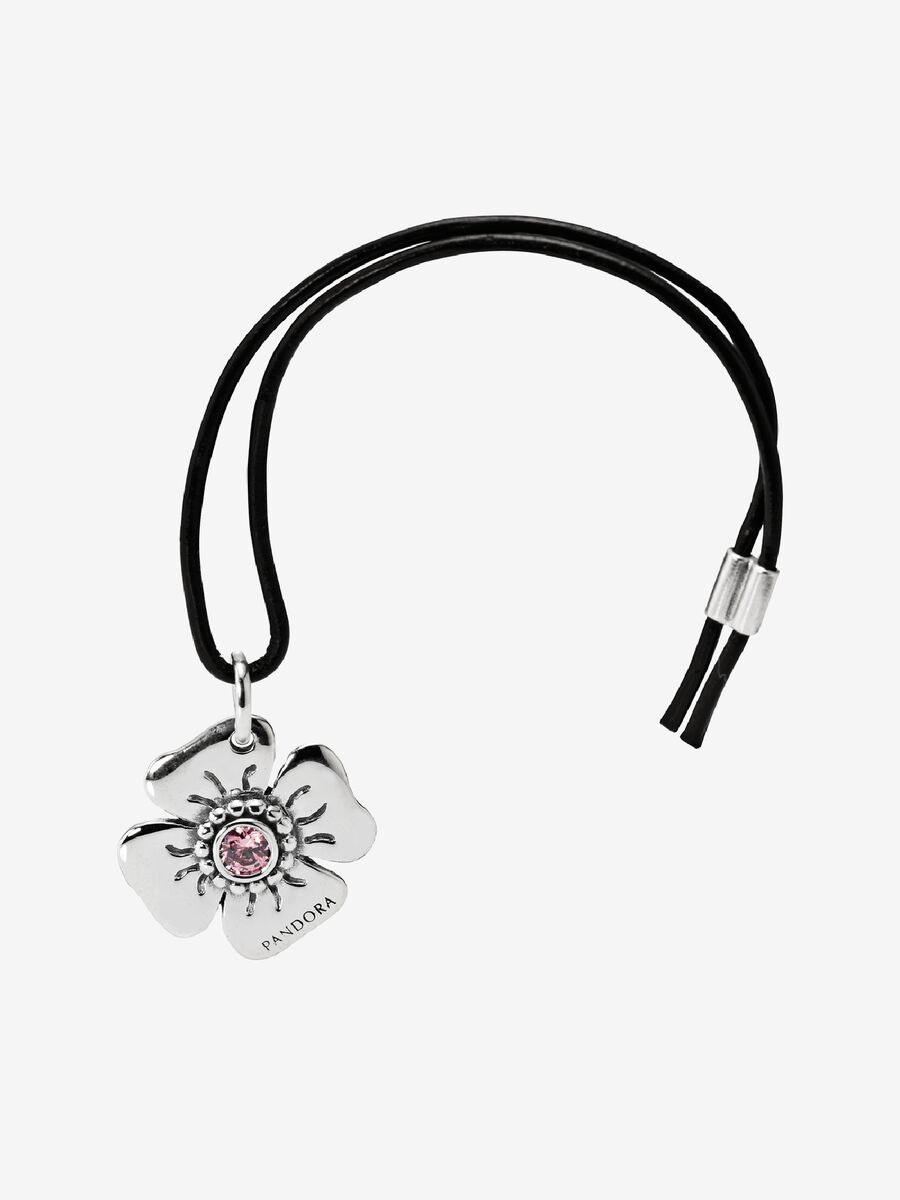 Daisy Clasp Opener, Pink CZ & Black Leather