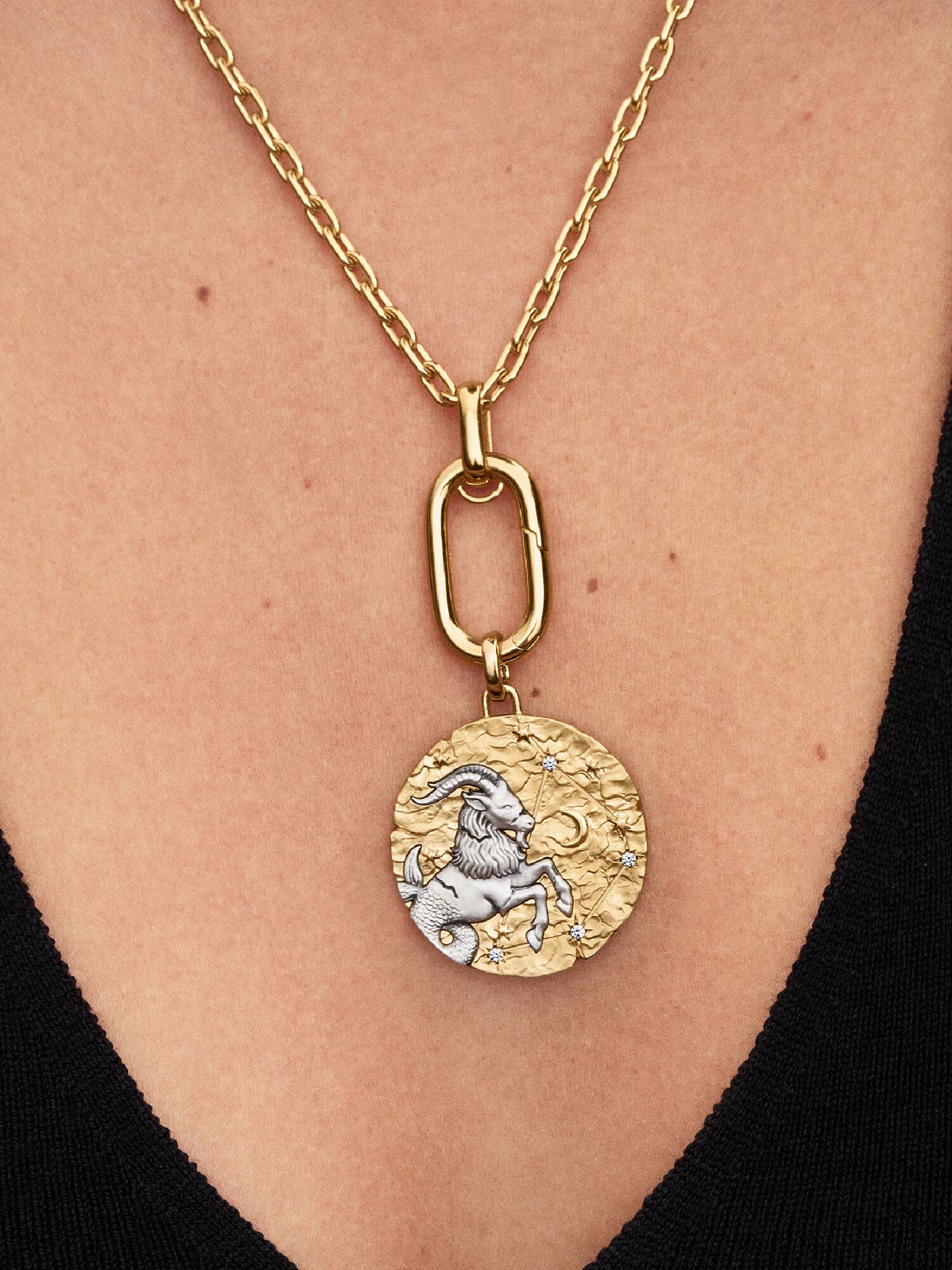 Capricorn Zodiac Oversized Medallion Charm