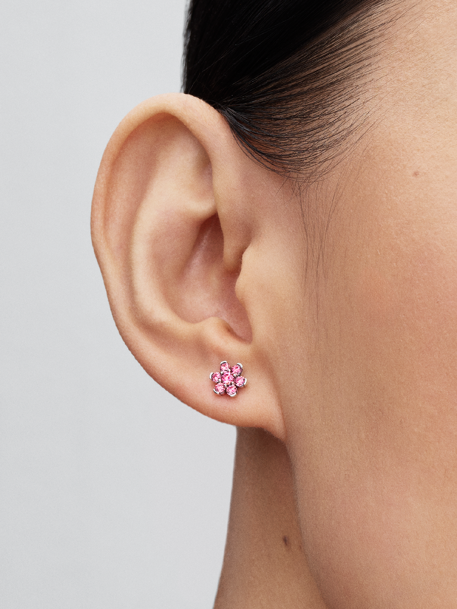 Sparkling Pink Flower Stud Earrings