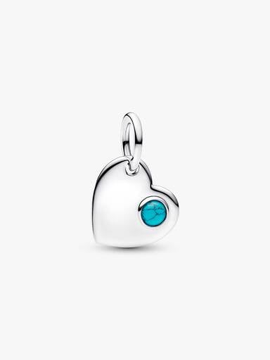 December Engravable Turquoise Blue Stone Heart Dangle Charm