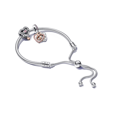 Two-tone Infinity Heart and Mom Charm Bracelet Set