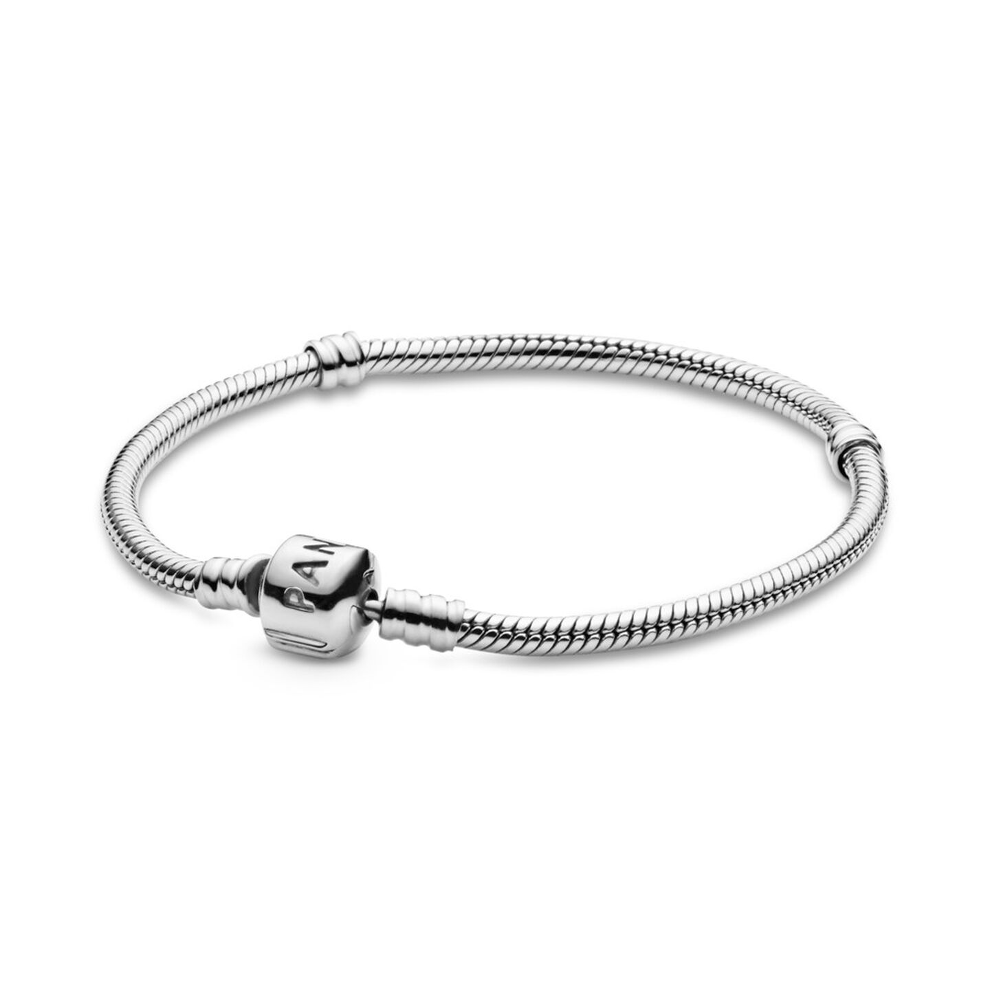 Женский браслет Pandora Moments Barrel Clasp Snake Chain, Sterling silver #594593C00, цвет: Серебро — фото 2