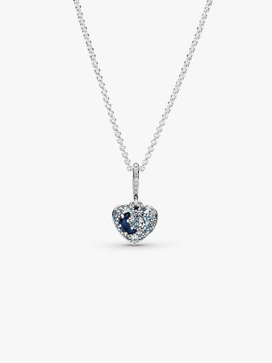 FINAL SALE - Sparkling Blue Moon & Stars Heart Necklace