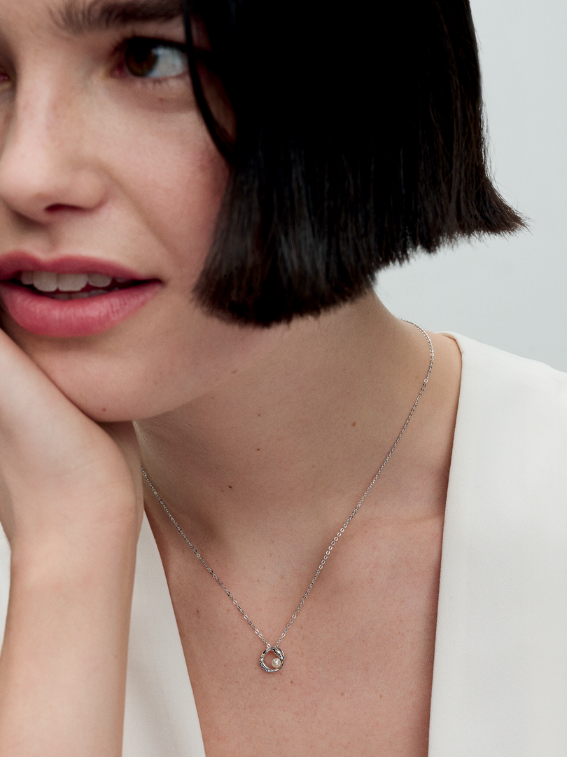 Organically Shaped Pavé Circle & Treated Freshwater Cultured Pearl Collier Necklace