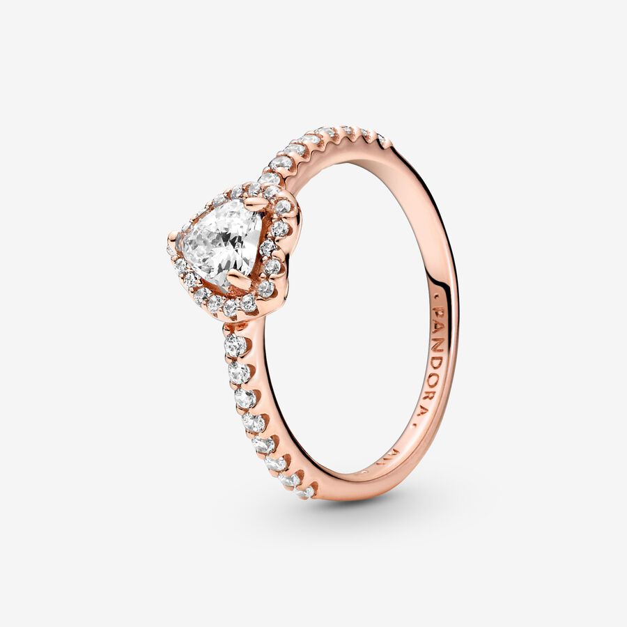 Sparkling Elevated Heart Ring, Rose gold plated