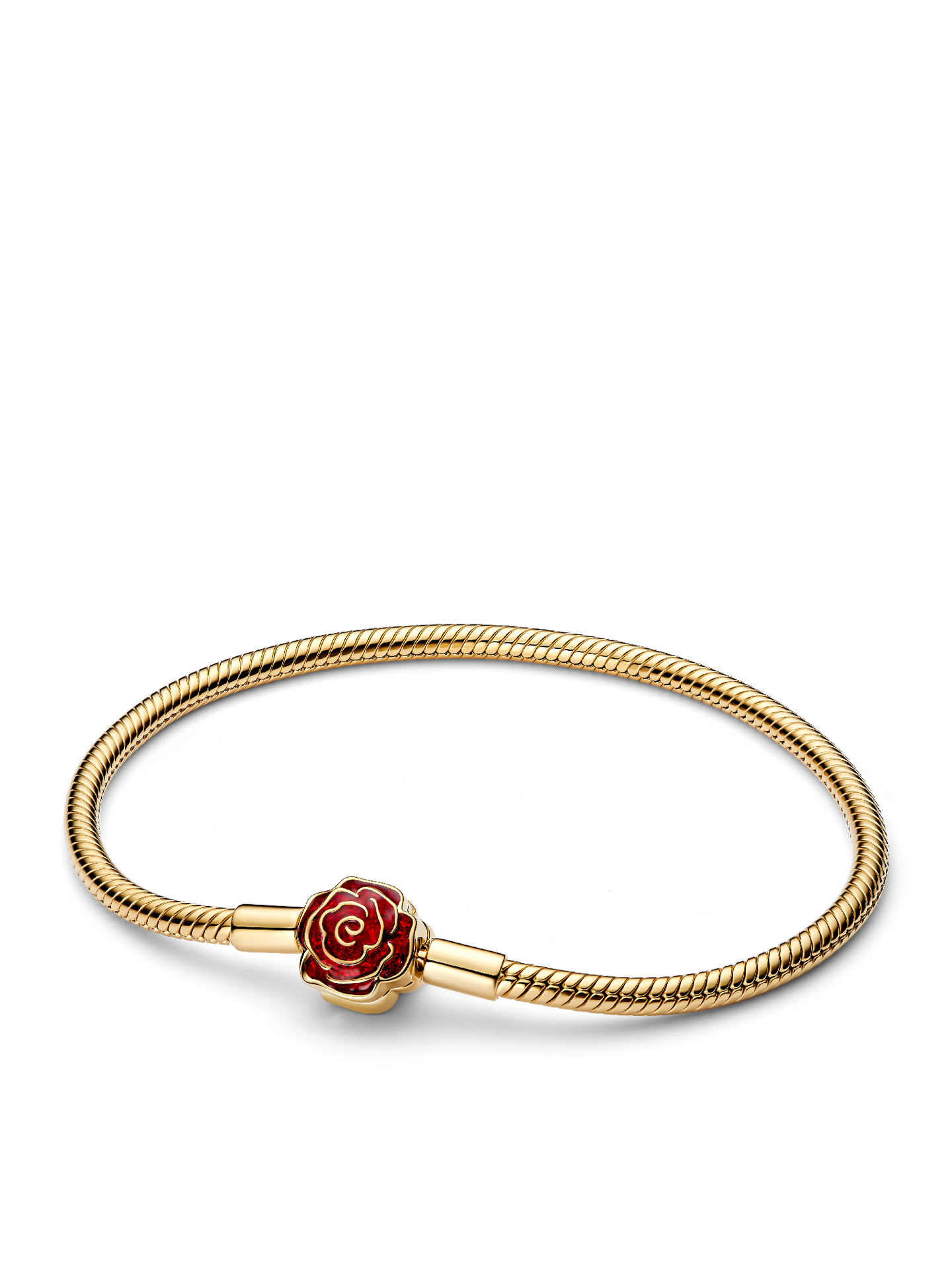 Женский браслет Pandora Disney Beauty and the Beast Enchanted Rose Snake Chain, цвет: Позолоченный