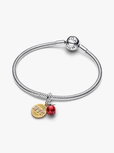 Apple & Engravable Round Tag Double Dangle Charm