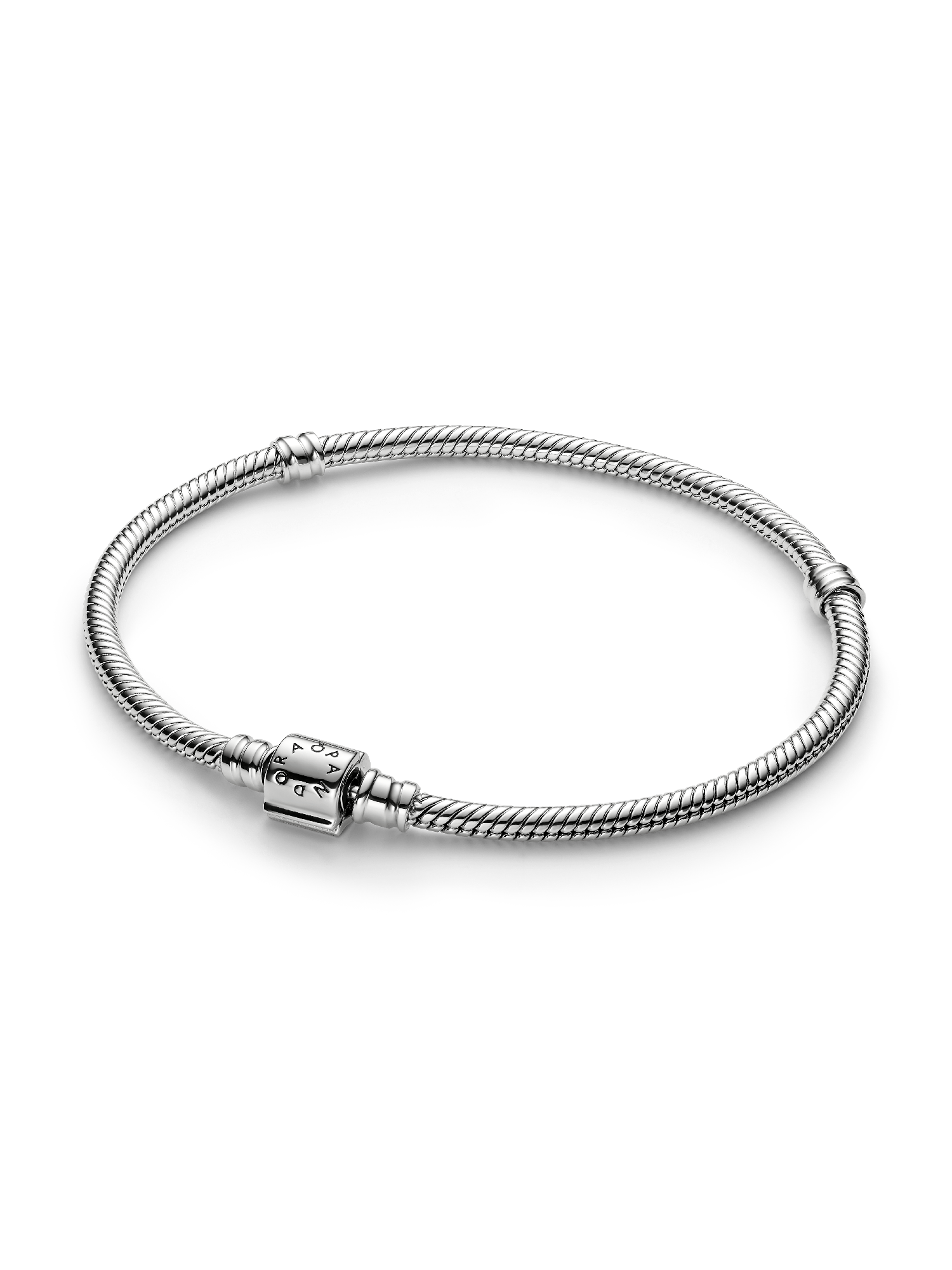 Pandora Moments Mini Barrel Clasp Snake Chain Bracelet, Platinum Plated