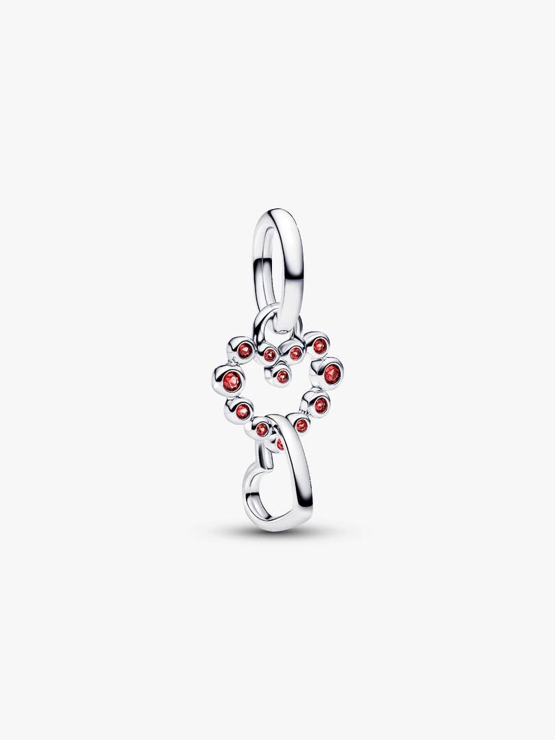 Connected Hearts & Red Stones Dangle Charm
