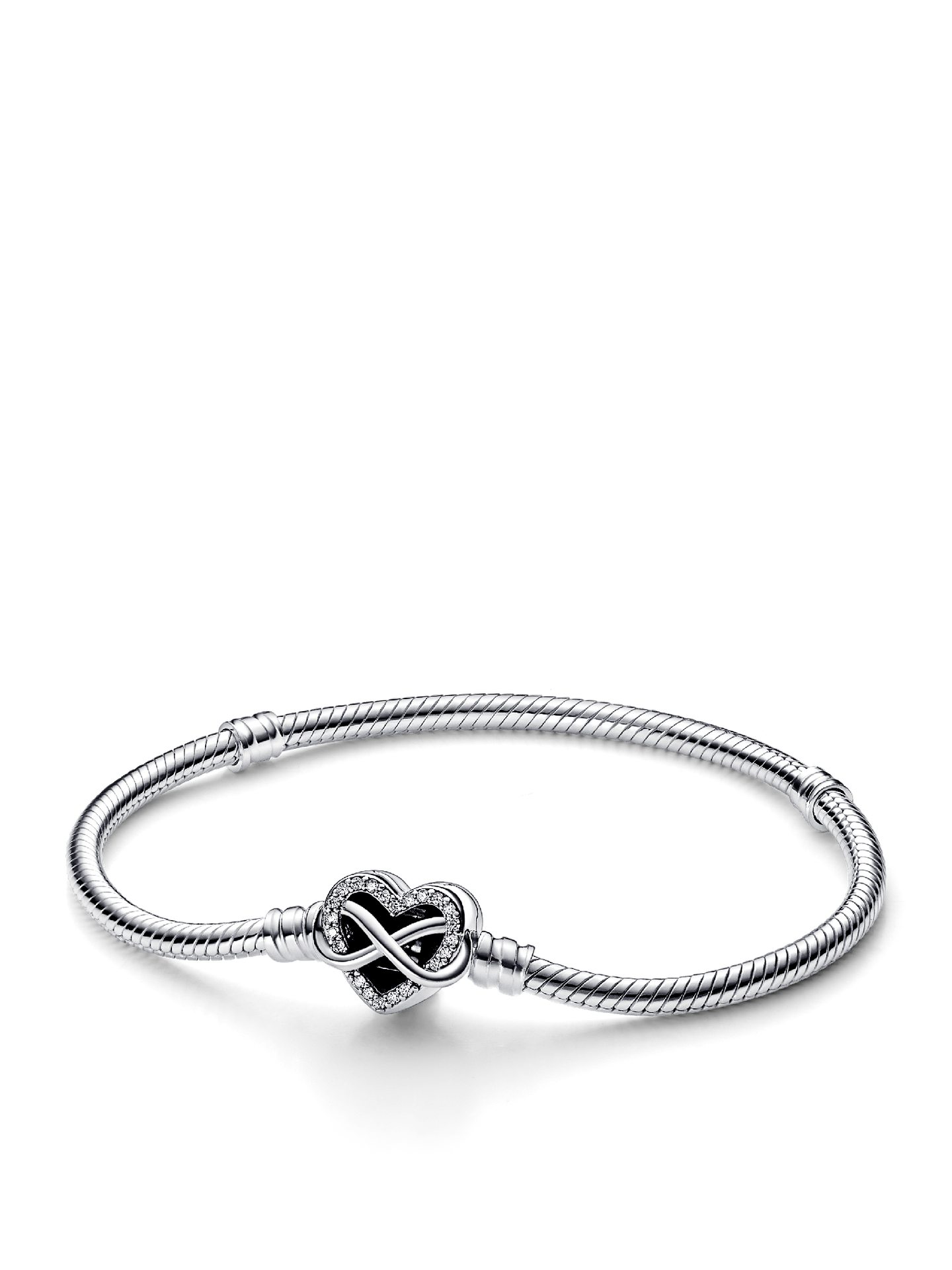 Женский браслет Pandora Moments Sparkling Infinity Heart Clasp Snake Chain, цвет: Серебро — фото 1