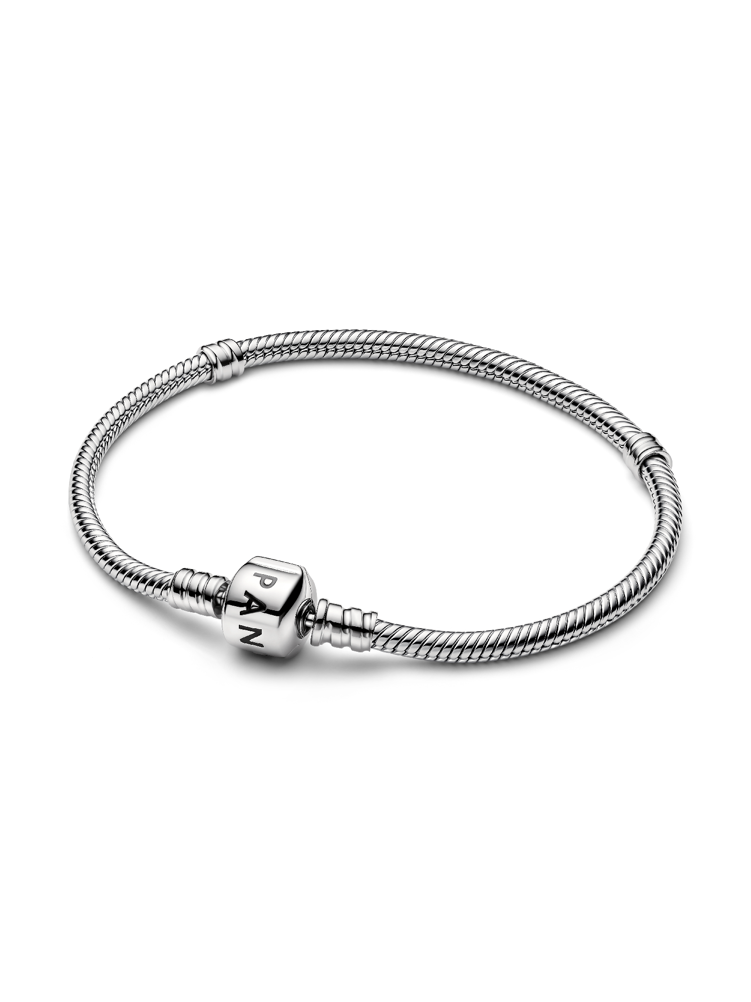 Pandora Moments Barrel Clasp Snake Chain Bracelet, Platinum Plated