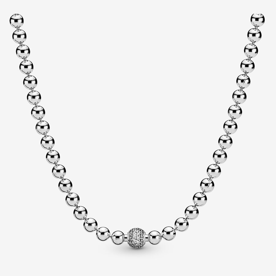 Beads & Pavé Necklace | Sterling silver US