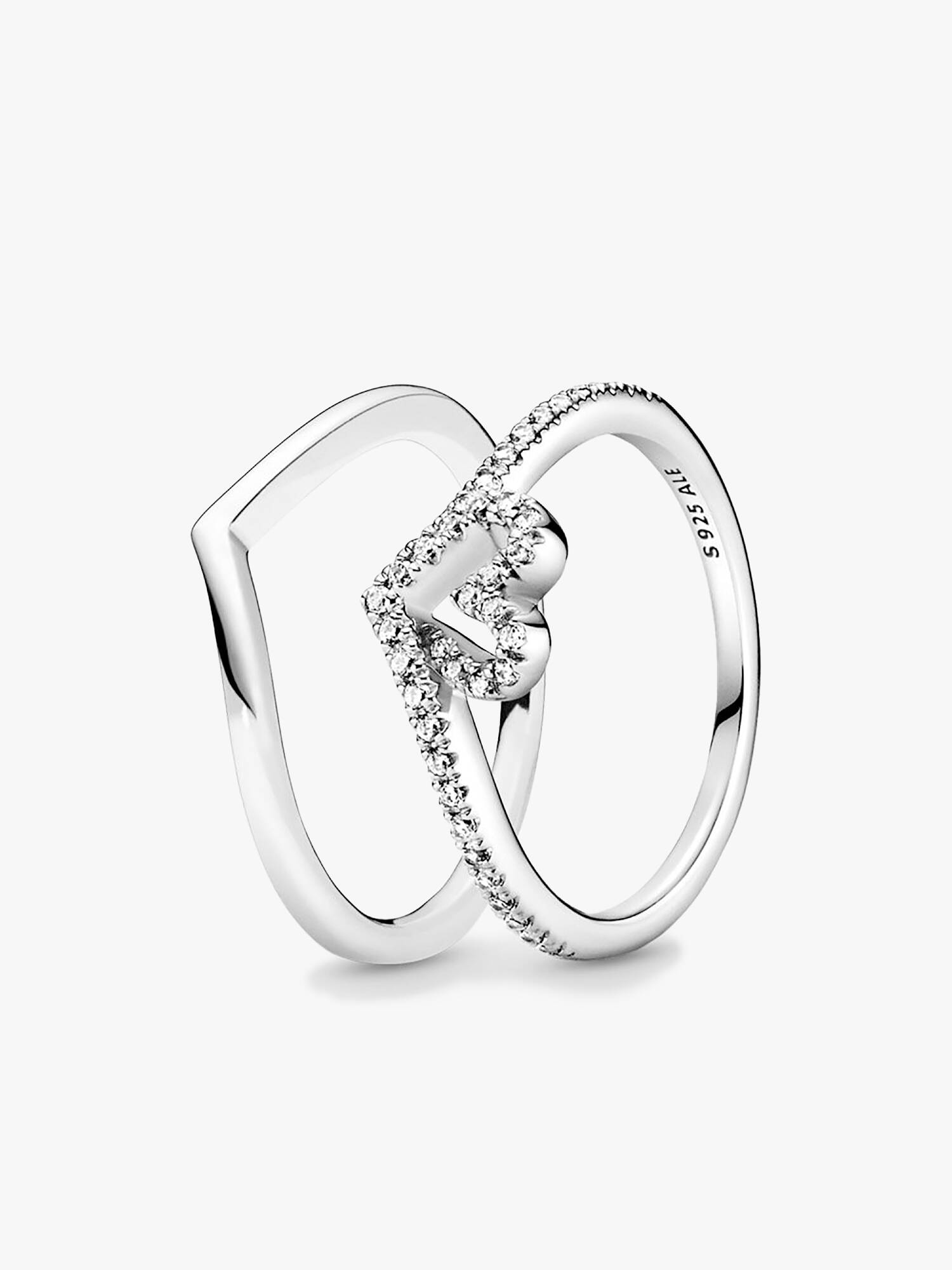 Sparkling Wishbone Heart Ring Set