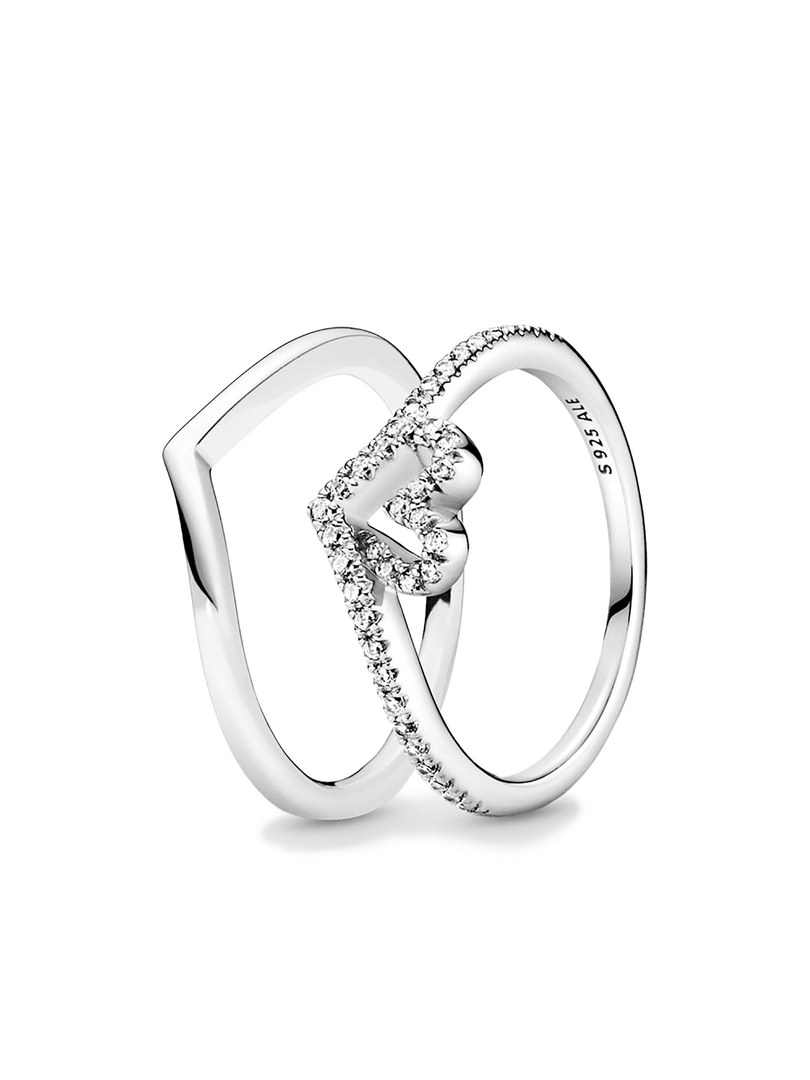 Sparkling Wishbone Heart Ring Set