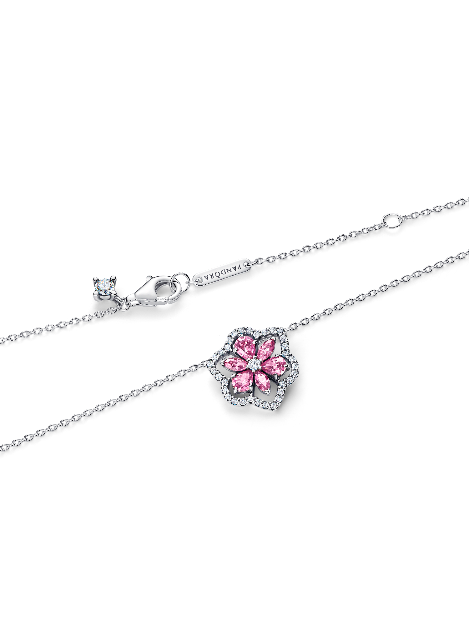 Herbarium Sparkling Pink Flower Pendant Necklace