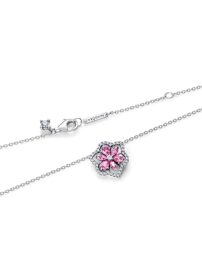 Herbarium Sparkling Pink Flower Pendant Necklace