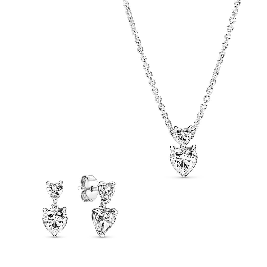 Sparkling Double Heart Jewelry Set