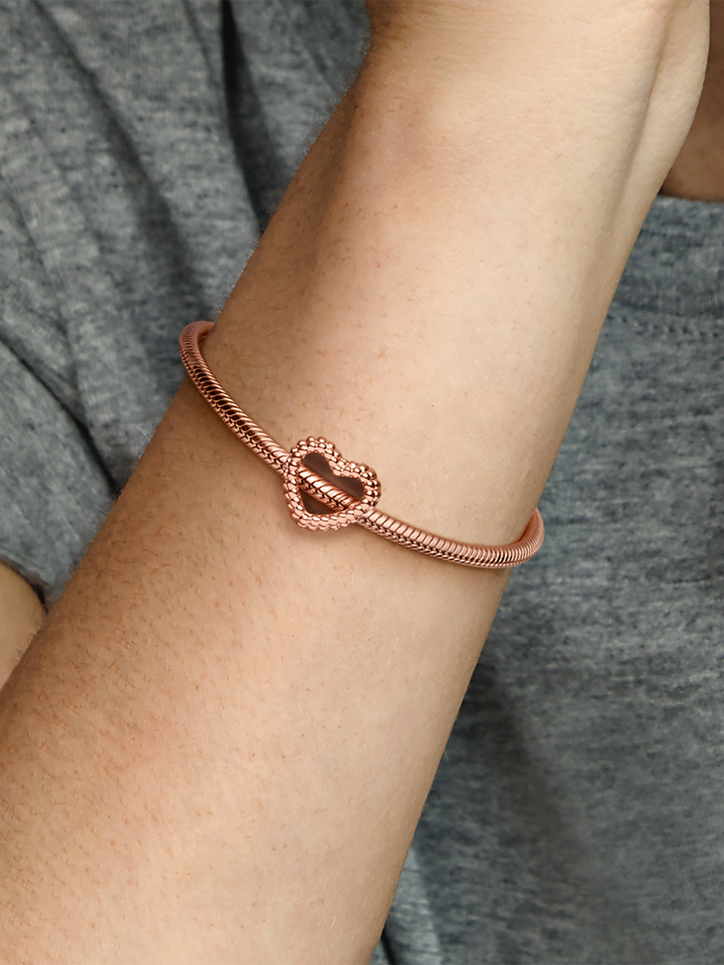 Женский шарм Pandora Beaded Open Heart Charm, Rose gold plated, цвет: Покрытие розовым золотом — фото 3